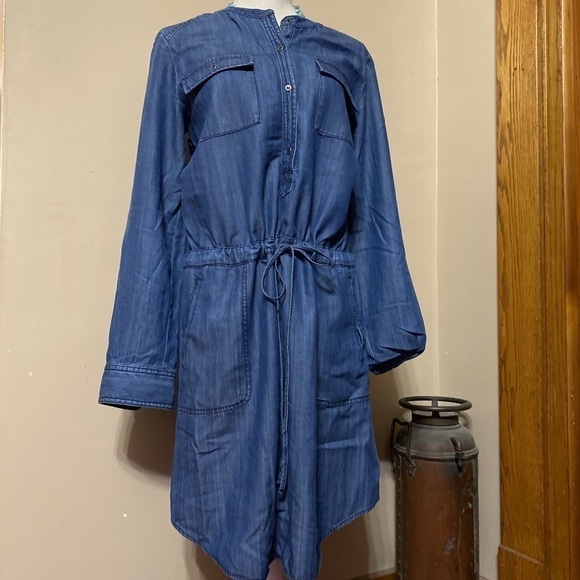 𝅺ann Taylor Loft Button Down Dress Draw String Sz M - Picture 1 of 6